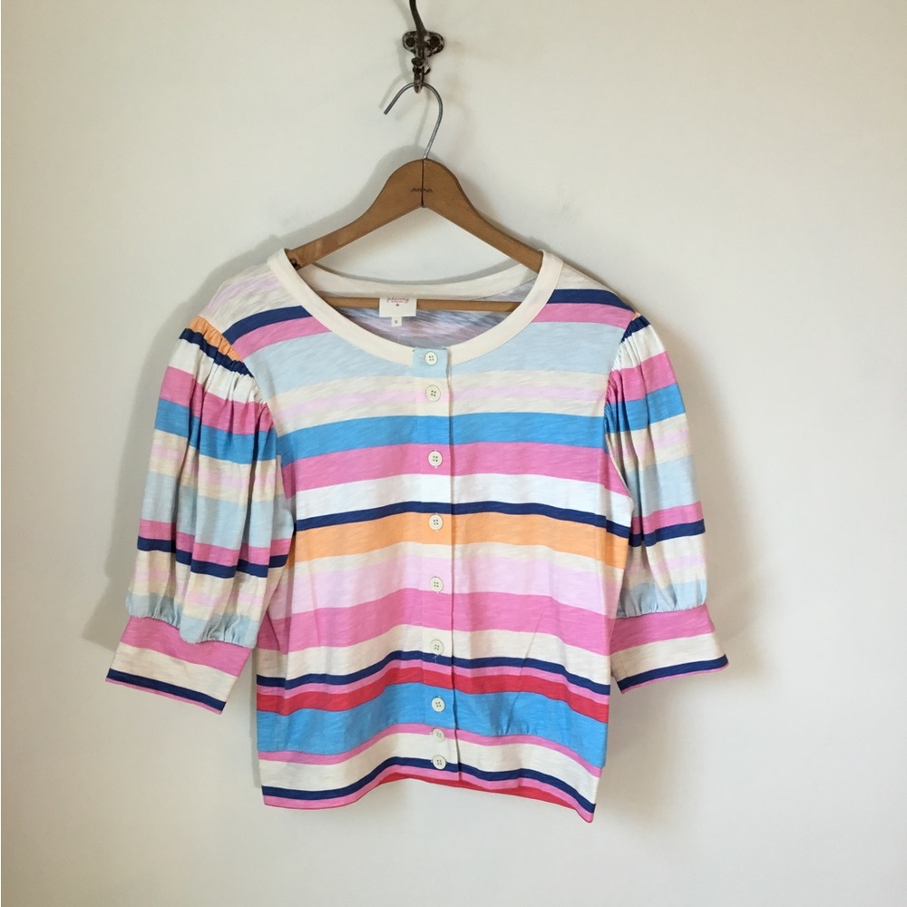 Anthro Plenty by Tracy Reese Striped Puff Sleeve Top